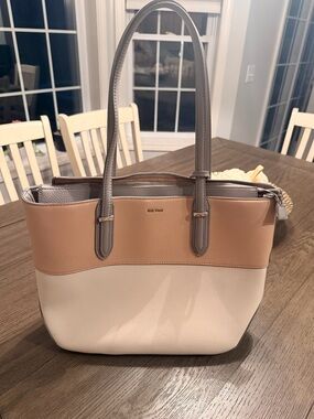 Nine West Two-Tone Peach & Cream Tote with Gray Straps